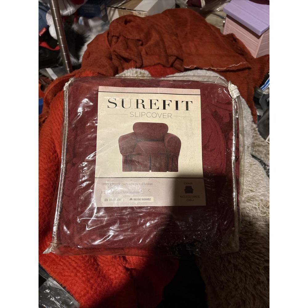 Sure Fit Matelasse Damask Chili Red Chair Slipcover Relaxed Fit 1-Piece NEW